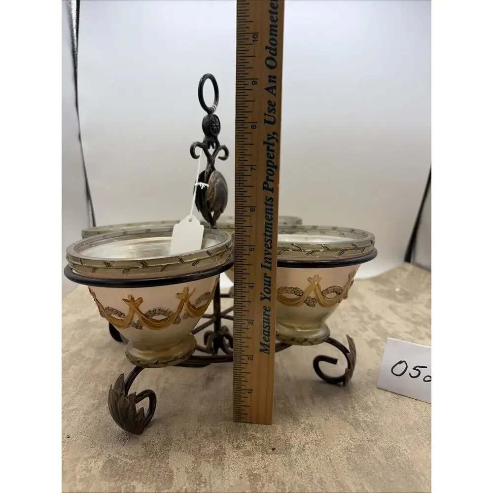Gorgeous vintage candle Holder setup, metal & glass with 4 Glass Votive